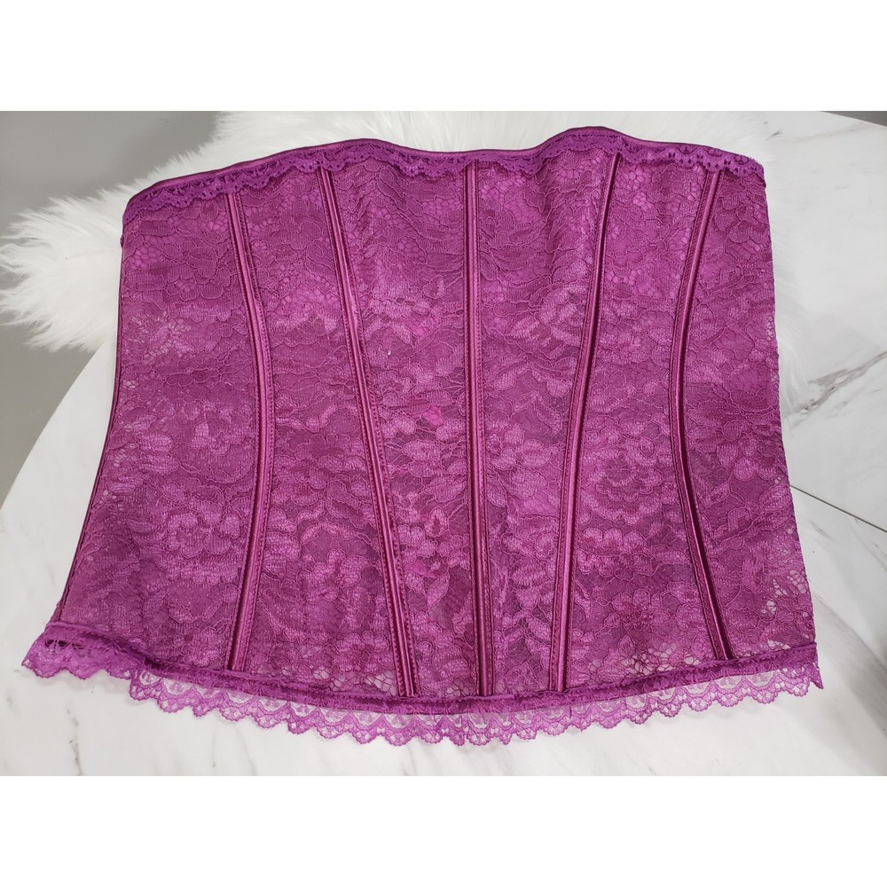 NEW XL Adore Me Violet Purple Lace Corseted Top Baby Doll Lace Up Back lingerie